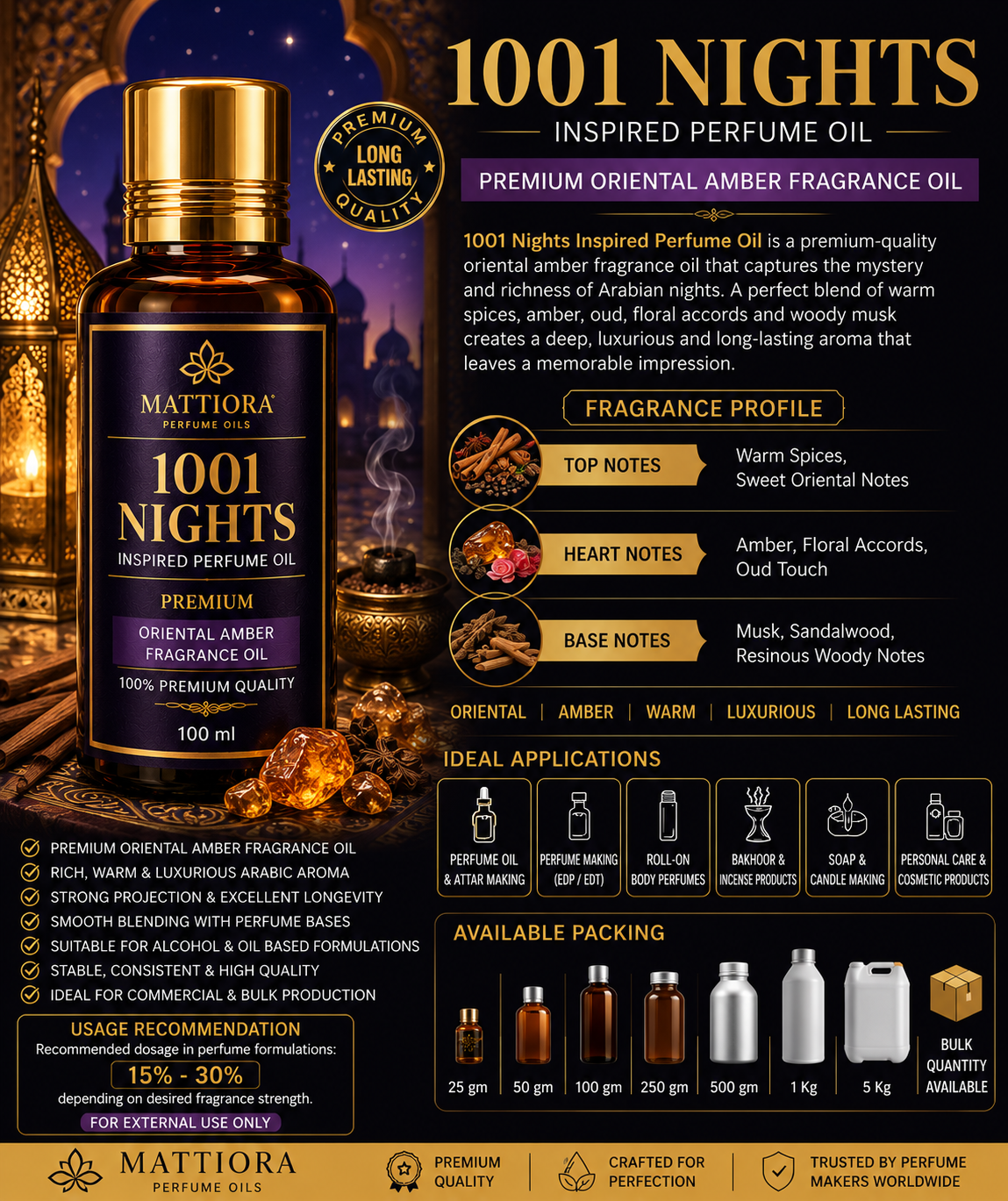 1001 Nights Inspired Perfume Oil Premium Oriental Amber Fragrance Oil Mattiora