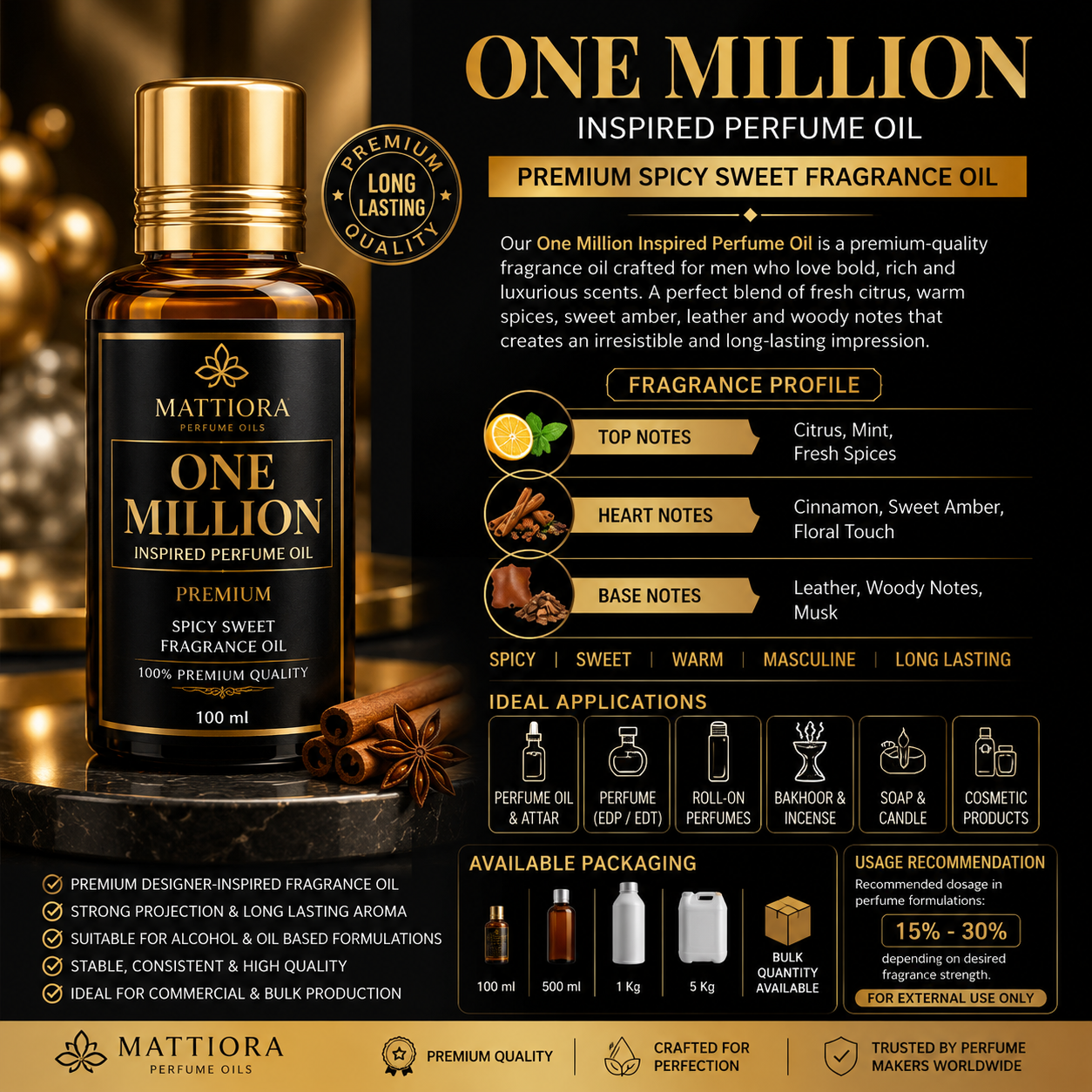 One Million Inspired Perfume Oil Premium Spicy Sweet Fragrance Oil Mattiora